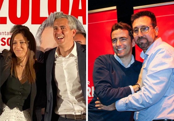 Izquierda: Zuloaga, junto Urquiza, alcaldesa de San Vicente. / Derecha: Casares, en un acto con Javier Incera (Colindres).