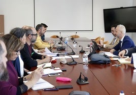 El consejero de Educación, Sergio Silva, durante su reunión, esta mañana, con los portavoces de la Junta de Personal Docente y los sindicatos