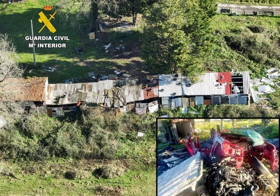Imagen de los cobertizos ilegales y los residuos peligrosos amontonados en la finca.