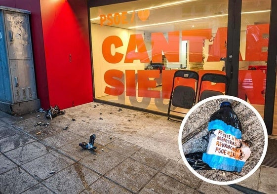 Botellas lanzadas en la sede del PSOE.