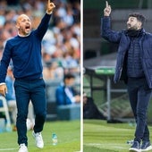 José Alberto, durante el partido de esta temporada frente al Castellón. Guillermo Fernández Romo, en el banquillo de los Campos de Sport, en su último partido con el Racing