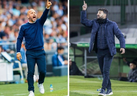 José Alberto, durante el partido de esta temporada frente al Castellón. Guillermo Fernández Romo, en el banquillo de los Campos de Sport, en su último partido con el Racing