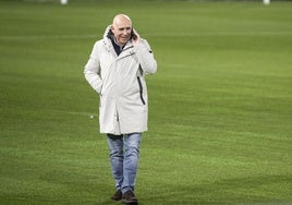 Manolo Higuera, en un entrenamiento en El Sardinero.