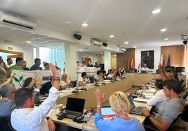 Momento de la votación del Presupuesto durante el pleno de este jueves.