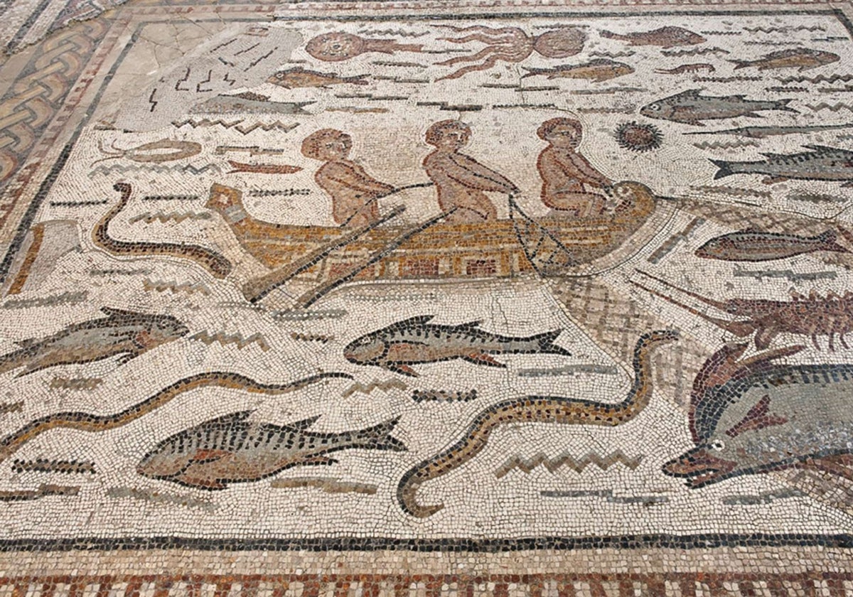 Mosaico de la pesca, en la Casa Hippolytus de Alcalá de Henares.