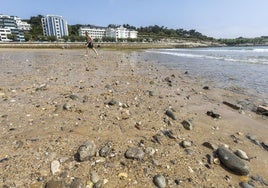 La bajamar en la Segunda de El Sardinero revela miles de piedras a causa de la falta de arena.