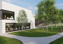 Infografía del edificio y exteriores del complejo.
