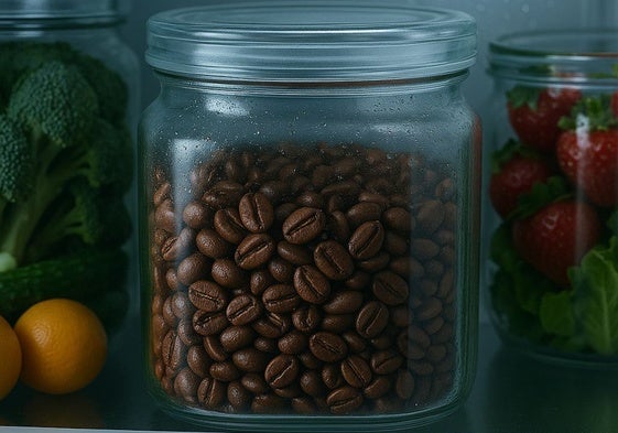 Café en un bote de cristal hermético.