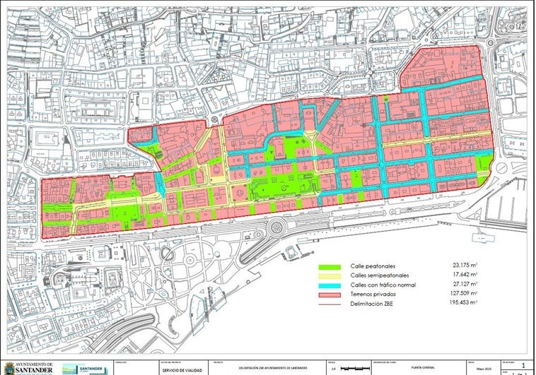 Mapa de la propuesta de Zona de Bajas Emisiones de Santander, que solo afectará al Ensanche.