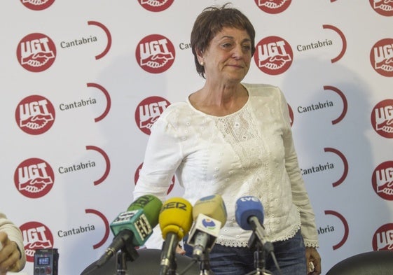 Cedrún, durante su despedida como líder de UGT en 2016.