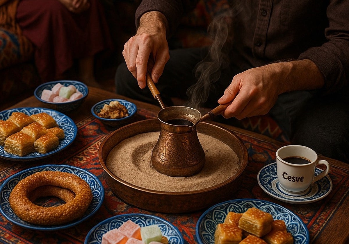 La tradición del café en Turquía, preparado en un cezve.