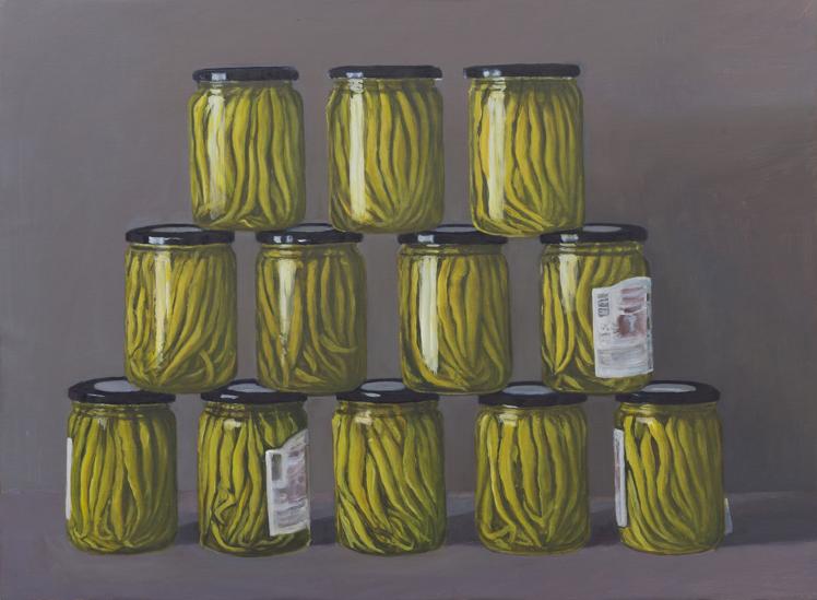 'Tarros de piparras', 2024. Óleo sobre lienzo. Obra de Javier Sánchez Bellver.