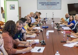La Junta de Personal Docente y el consejero, Sergio Silva, junto a miembros de Educación en la reunión en la sede del Consejo Escolar.