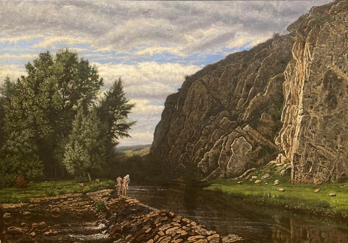 'Bañandose en el río'. 1866, obra de Agustín Riancho, que forma parte de la muestra de Santillana.