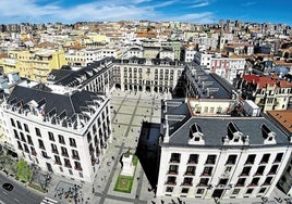 Vista aérea de la plaza Porticada.
