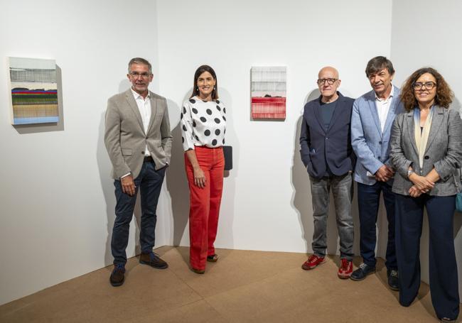 César Díaz, Gema Igual, Juan Uslé, Carlos Andradas y Matilde Carlón, en el acto institucional de apertura de la muestra.