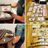 Droga, dinero y armas incautados por la Guardia Civil.