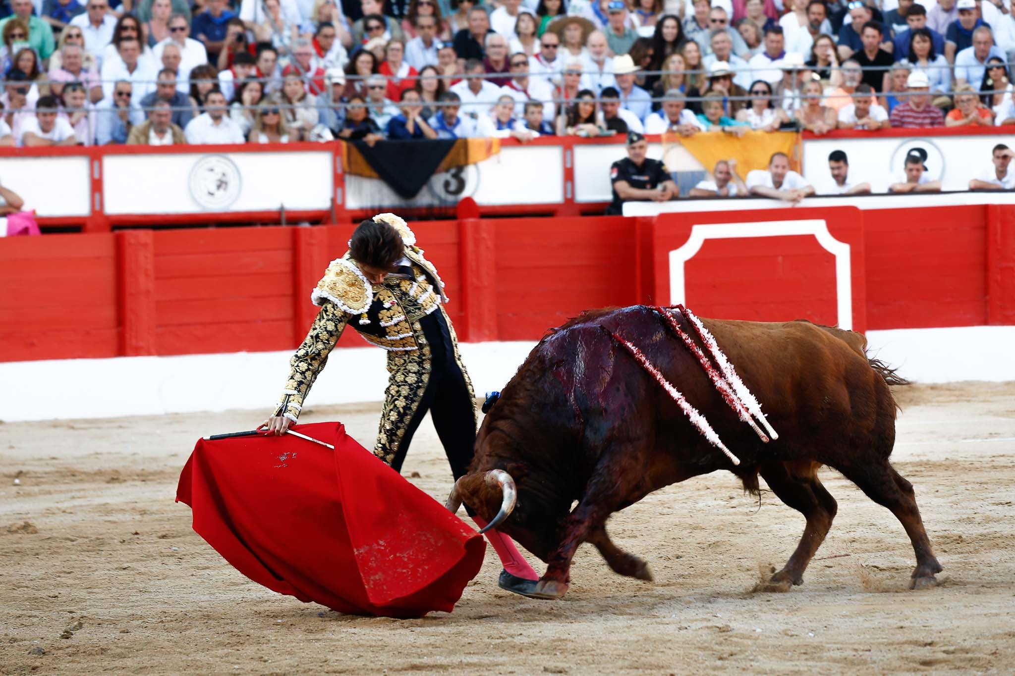 Pase con la diestra de Roca Rey. 