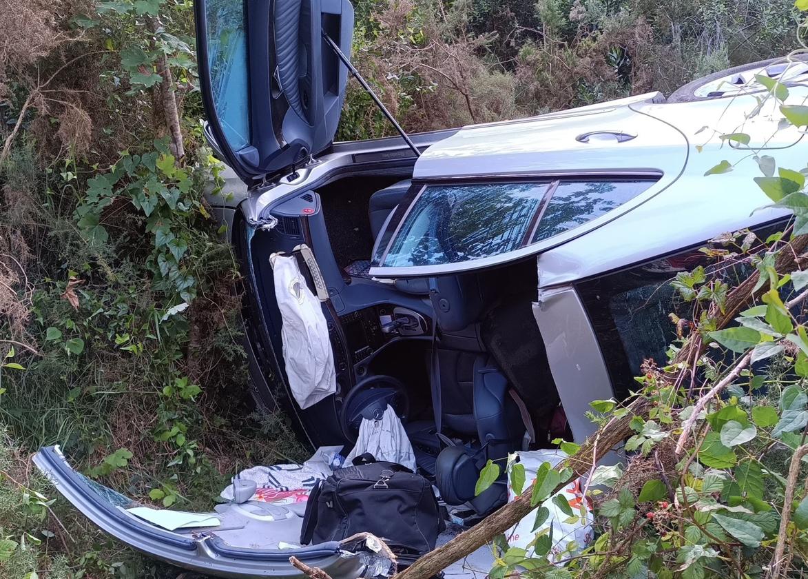 Coche en el que viajaban los heridos.