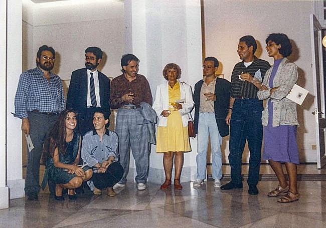 De izquierda a derecha, de pie, Miguel Molleda, Miguel Ángel Pesquera, Juan Uslé, Marisa Samaniego, Carlos Limorti, Javier Díaz y Pilar del Cura. En primer término; Inmaculada Núñez Bilbao y Victoria Civera.