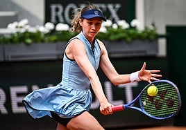Cristina Bucsa, durante su participación en el Roland Garros.