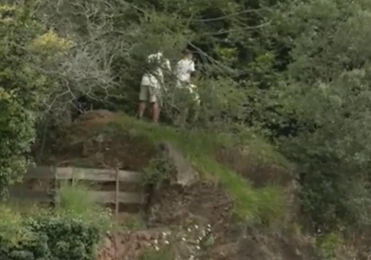 Los visitantes que se colaron en una de las zonas restringidas del recinto de los lobos.