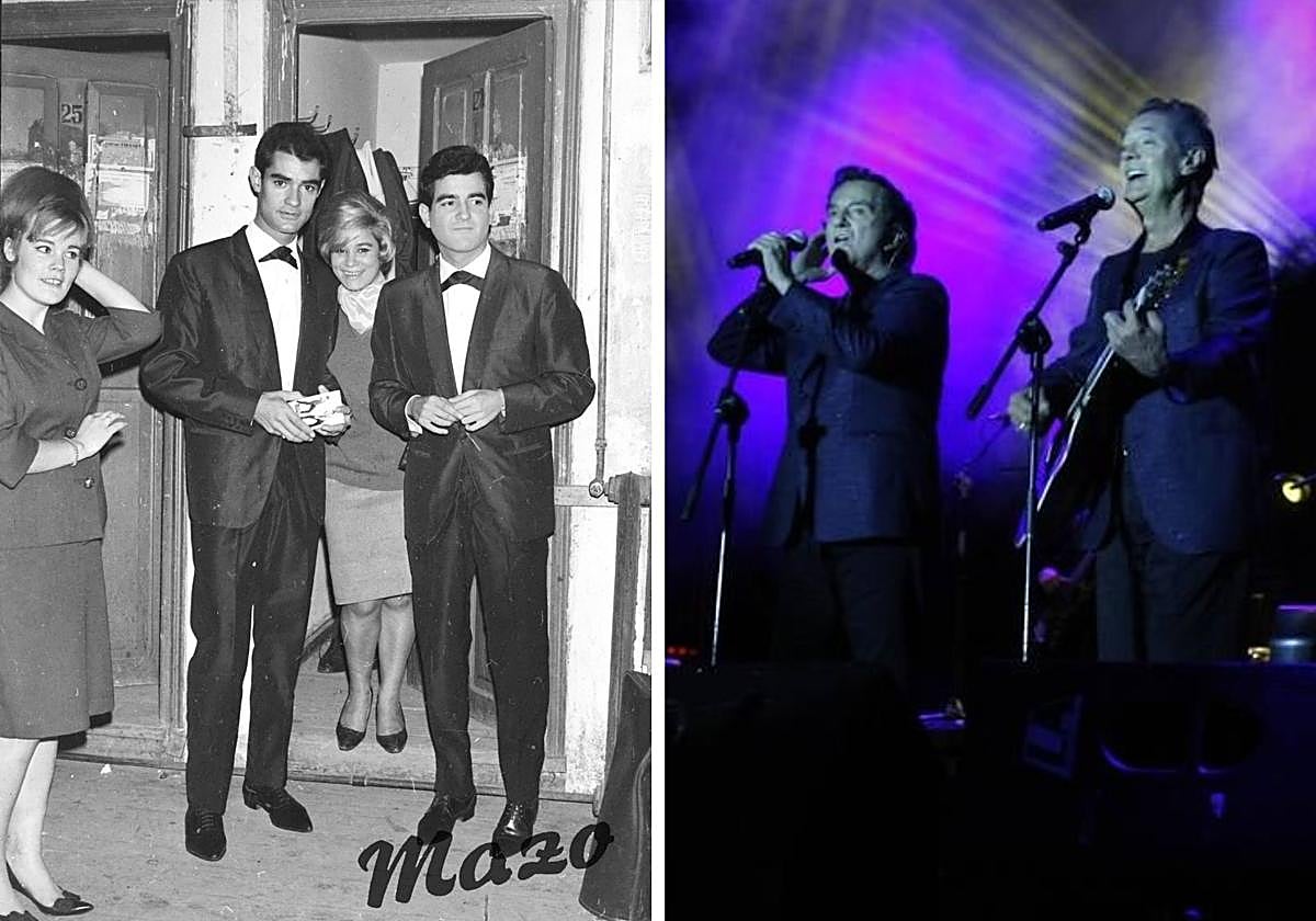 A la izquierda, la primera imagen del Dúo Dinámico en Santander, en 1963, procedente de la colección de Mazo. A la derecha, su última actuación en Cantabria, celebrada en Torrelavega en 2017.