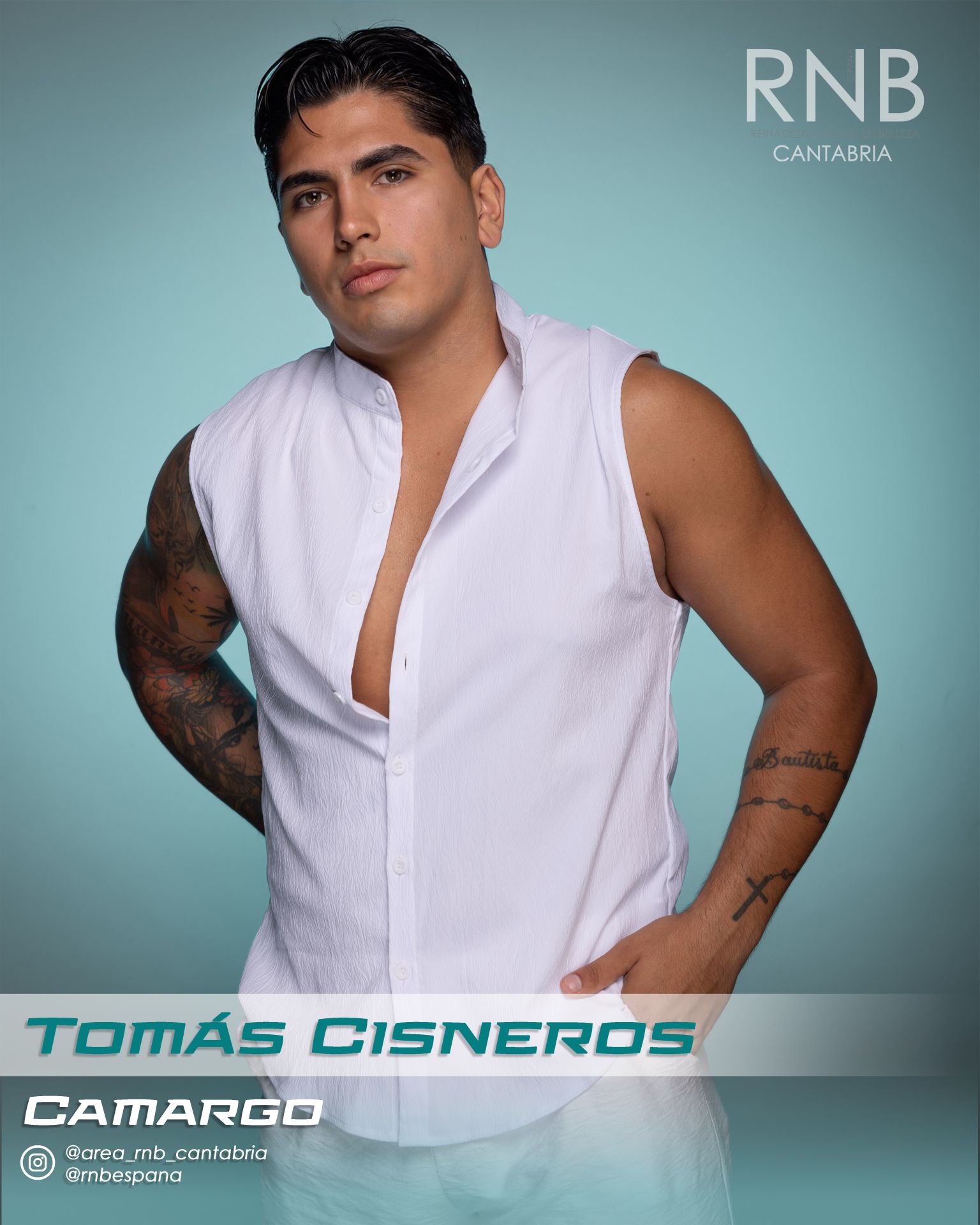 Tomás Cisneros, de 27 años, será el representante de Camargo en la elección de Miss Mister RNB Cantabria. Mide 1,75, trabaja como camarero y estudió Bachillerato.