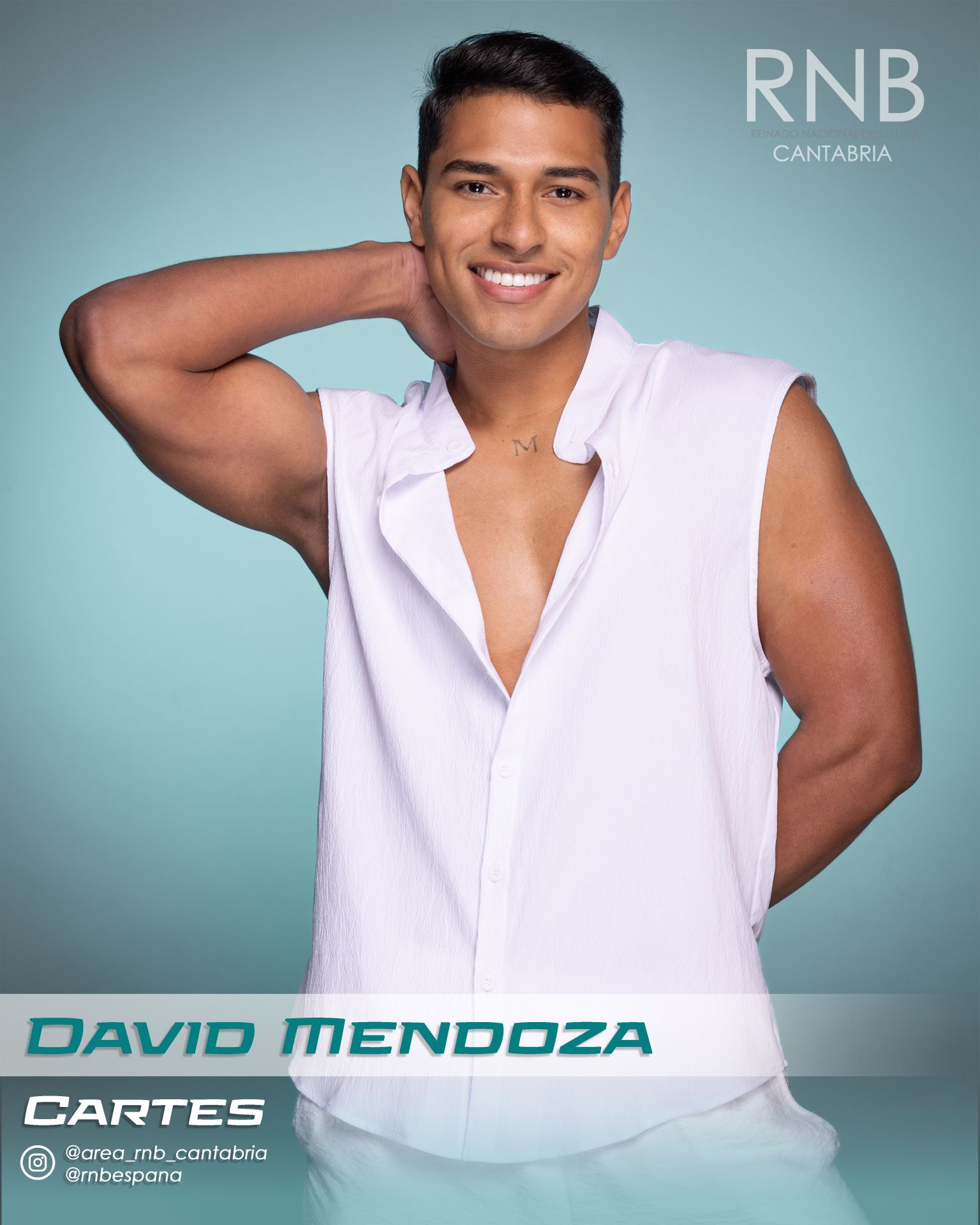 David Mendoza, de 25 años, defenderá a Cartes en la gala del 8 de noviembre en Piélagos. Mide 1,77, trabaja como camarero y cursó Bachillerato.