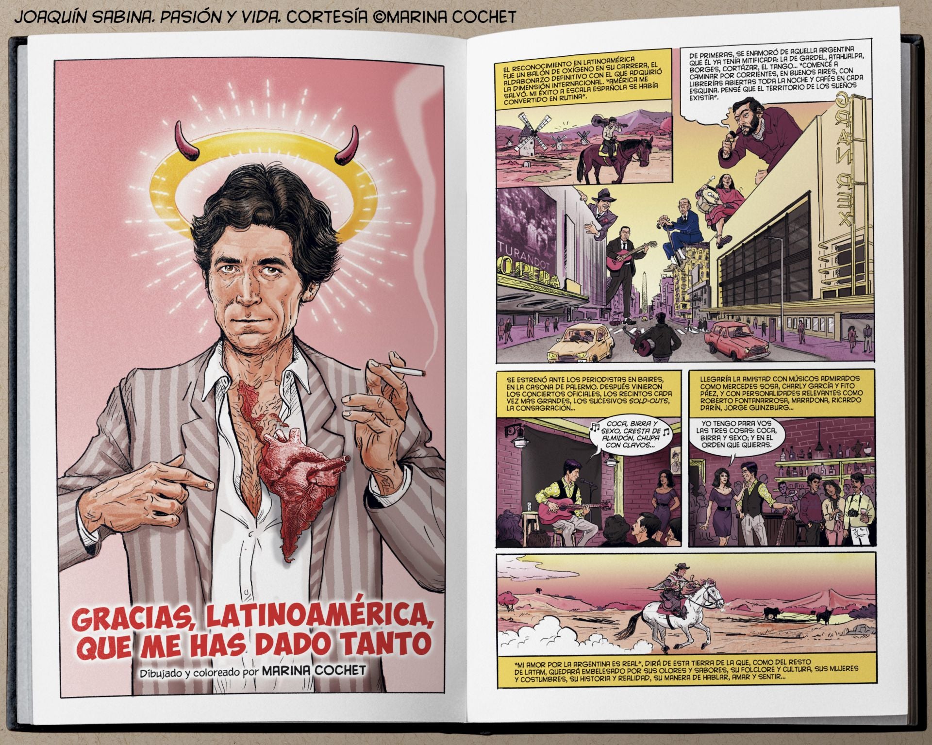 Interior de la publicación con páginas ilustradas por Marina Cochet