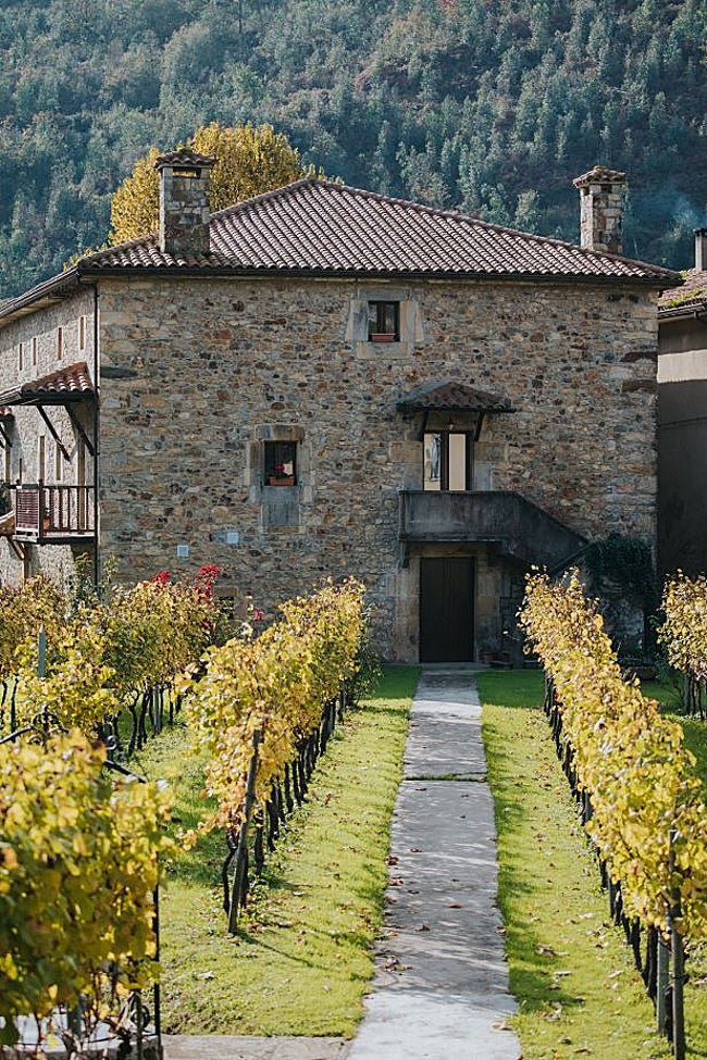 Junto al viñedo se encuentra la casona de piedra que funciona como casa rural.