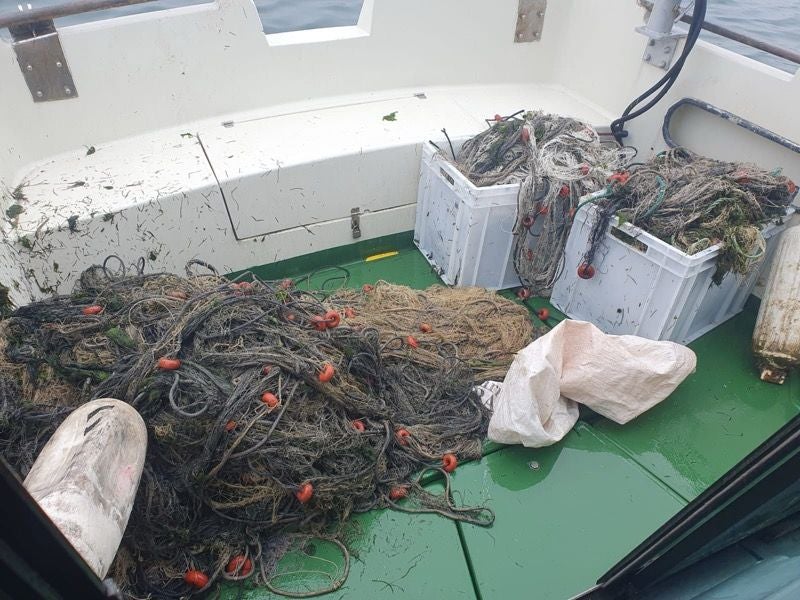 Imagen principal - Nuevo golpe a la pesca furtiva: Se incautan otros 400 metros de redes ilegales en el Parque Natural de las Marismas de Santoña