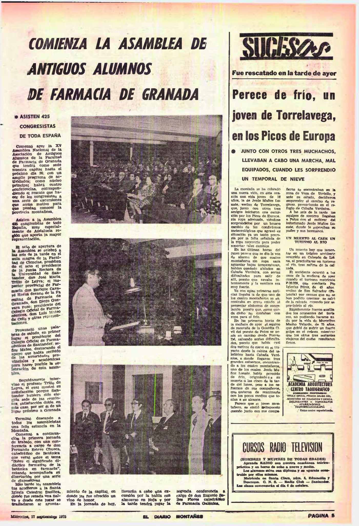 Página de El Diario Montañés con la información del suceso. Se hablaba de un grupo sorprendido por un temporal de nieve y de un rescate dificultoso en Cabaña Verónica.