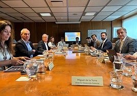 Arasti y Groizard, junto a sus equipos de trabajo, durante la reunión celebrada este viernes en Madrid.