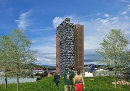 Infografía de la pared vertical con vistas sobre los restos del torreón de Villapresente.