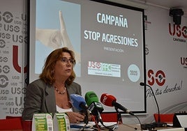 Ana Avilés durante la presentación de la campaña en la sede de USO.