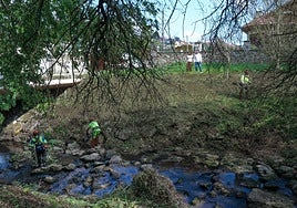 Trabajos de mantenimiento en el río Cabo, en Polanco.