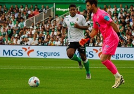 Jeremy, junto a Germán, portero del Deportivo.