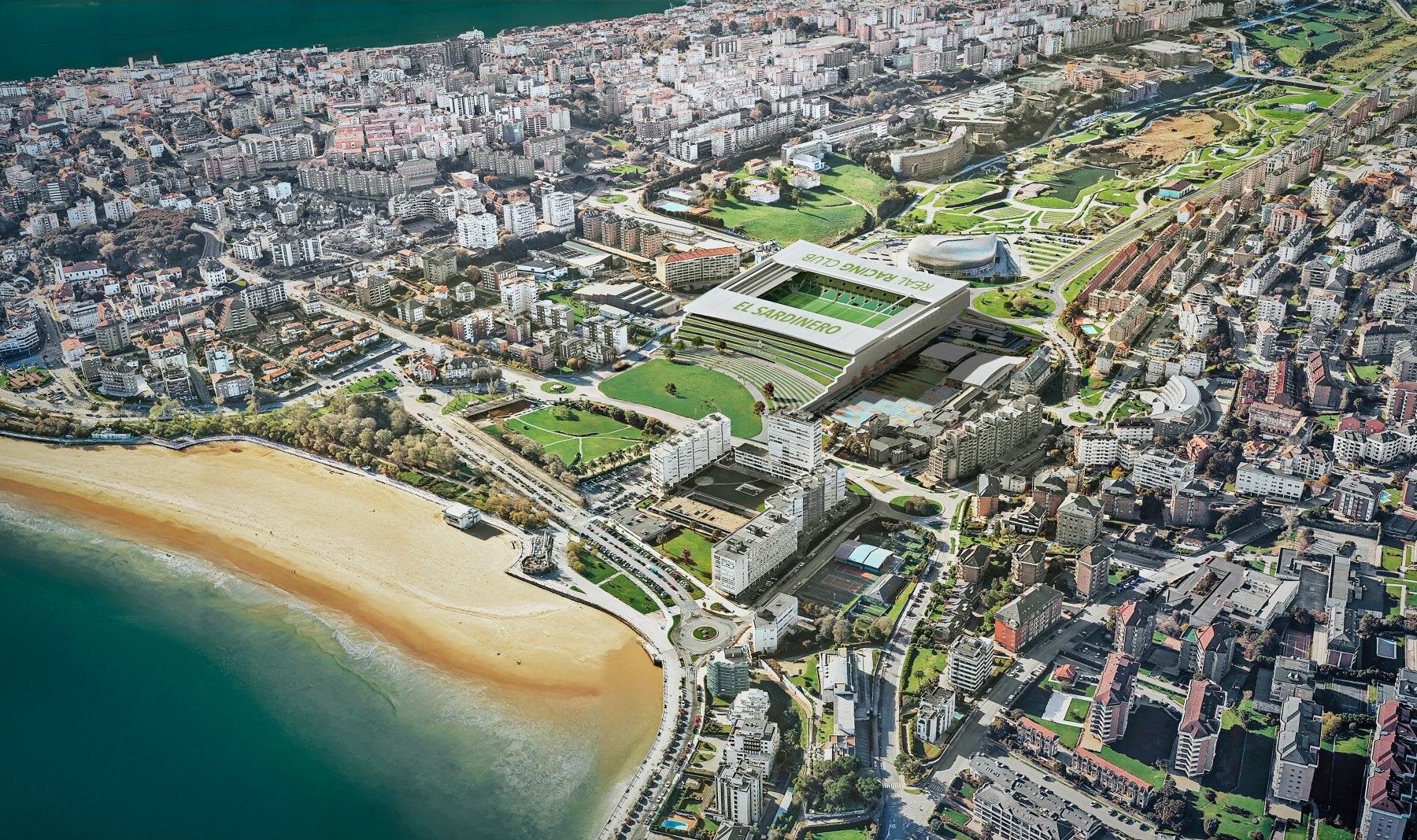 Infografía del proyecto de restauración, remodelación y ampliación de los Campos de Sport de El Sardinero, en Santander.