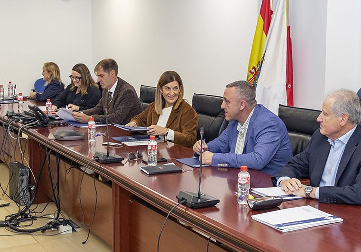 Isabel Urrutia, Rosa Mantecón, Enrique Conde, María José Sáenz de Buruaga, Mariano Carmona y Eduardo Arasti, ayer en la reunión.