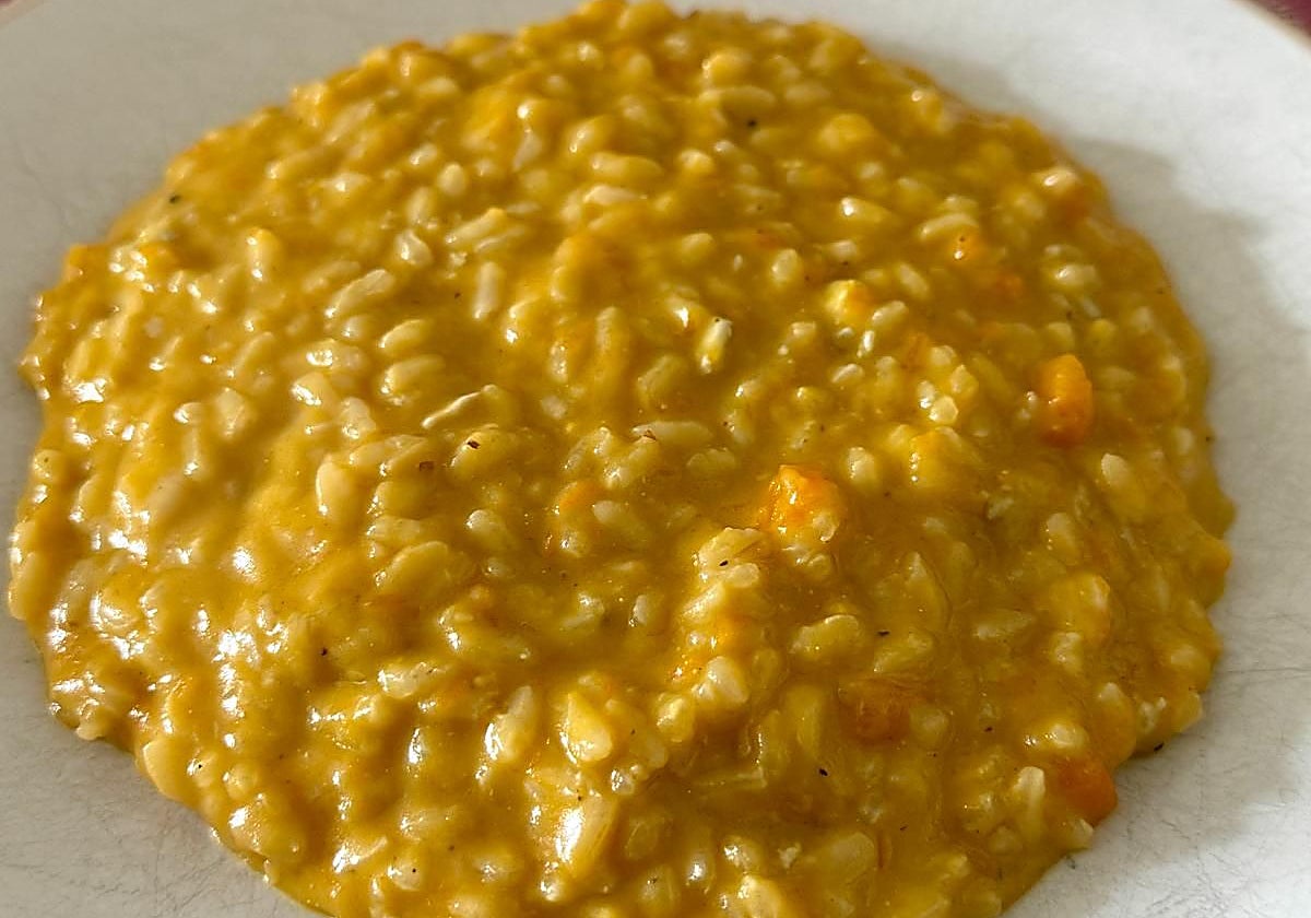 Risotto de calabaza y quesos ahumado de Cantabria.