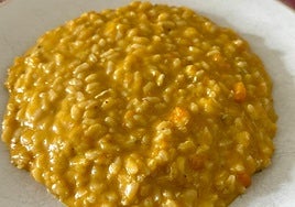 Risotto de calabaza y quesos ahumado de Cantabria.