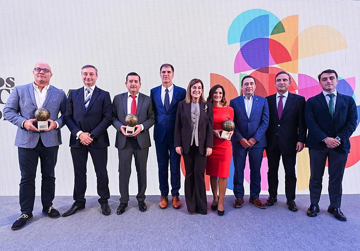 Imagen de los premiados el año pasado -Grupo Fernández Jove, Ingram Micro y Grupo Pitma- y las autoridades.