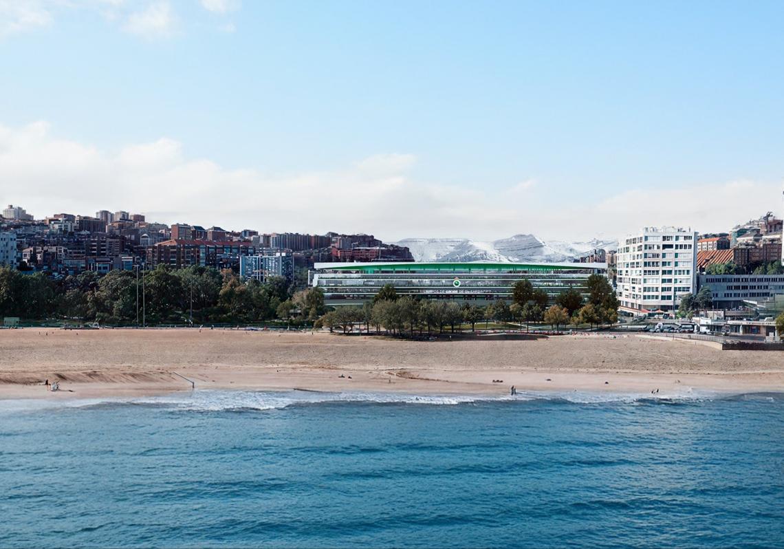 Infografía del proyecto. El estadio, visto desde el mar.