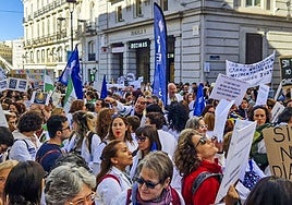 Manifestación de técnicos superiores sanitarios, este lunes, en Madrid.