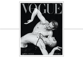 Joaquín, sostenido artísticamente por los brazos de Samuel Dilkes, en la portada de Vogue Portugal.