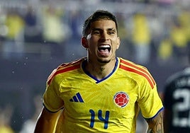 Gustavo Puerta celebra su tanto con Colombia.