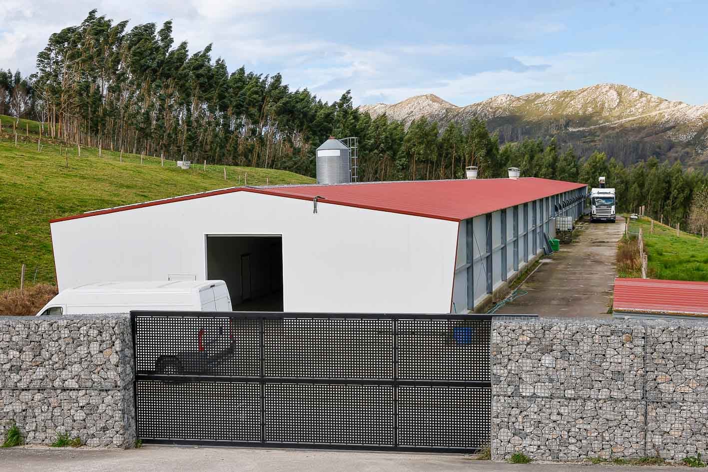 El exterior de la explotación de gallinas camperas de Granja Portilla, en San Felices de Buelna.