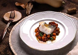 Pisto de calabaza con bacalao confitado.