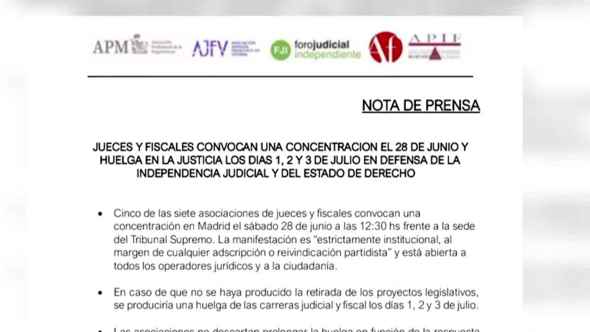 Jueces y fiscales anuncian tres días de huelga si el Gobierno no retira las reformas judiciales